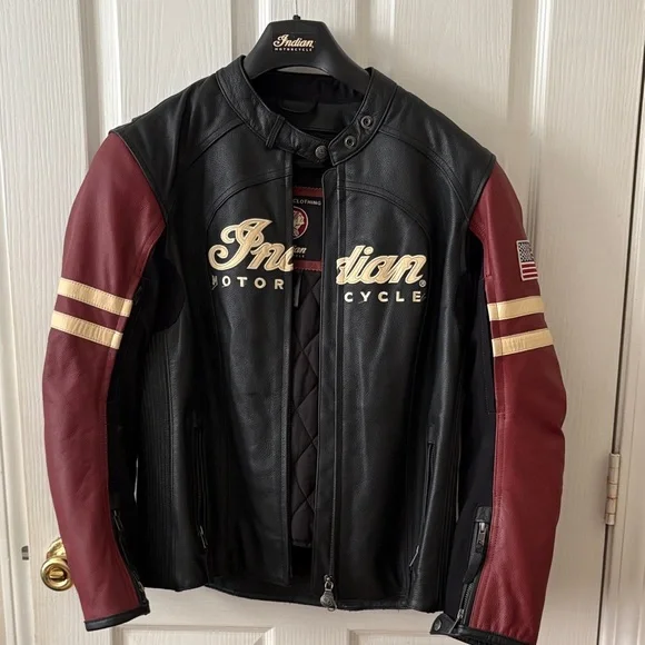 Indian Motorcycle Black and Red Leather Jacket - Picture 1 of 3